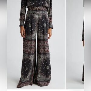 ZIMMERMANN Bandana Print Pleated Wide Leg Pants 8